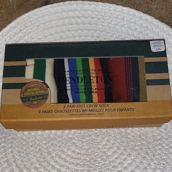 Pendleton Large Kids Striped 3 Pair Crew Socks National Park Collection - Picture 4 of 10